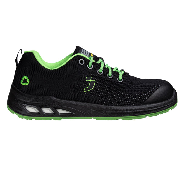 Calzatura bassa da lavoro Ecofitz S1P LOW - numero 42 - maglia riciclata - nero/verde - Safety Jogger