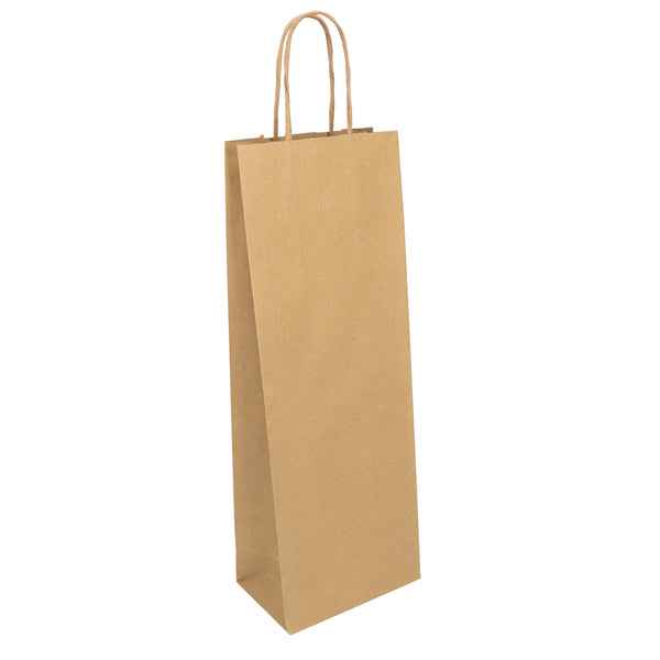 Portabottiglie EASY - maniglie cordino - 14 x 9 x 39 cm - carta sealing - avana - Mainetti Bags - conf. 25 pezzi