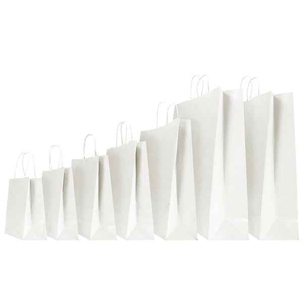 Shopper - maniglie cordino - 14 x 9 x 21 cm - carta kraft - bianco - Mainetti Bags - conf. 25 pezzi