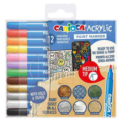 Marcatore Paint Marker acrilico - punta media - colori assortiti - Carioca - conf. 12 pezzi