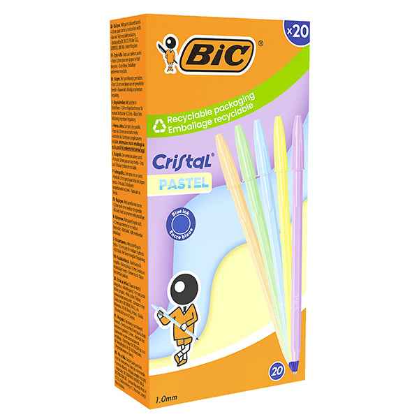 Penna sfera Cristal Pastel - 1.0 mm - fusto colori assortiti - Bic - conf. 20 pezzi