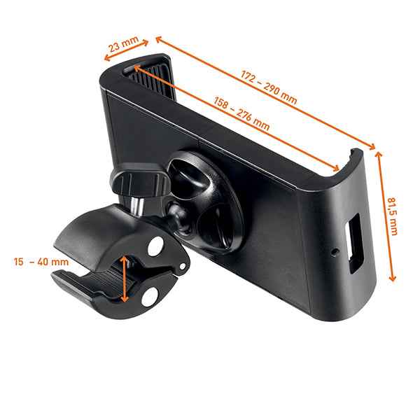 Supporto per tablet con morsetto tubolare - TOUGH CLAMP XL - da 7" a 13" con cover - ruotabile di 360° - Durable