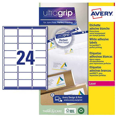 Etichette adesive L7159 - in carta - angoli arrotondati - laser - permanenti - 63,5 x 33,9 mm - 24 et/fg - 15 fogli - bianco - Avery