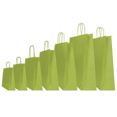 Shopper Twisted - maniglie cordino - 18 x 8 x 24 cm - carta kraft - verde fagiolo - Mainetti Bags - conf. 25 pezzi