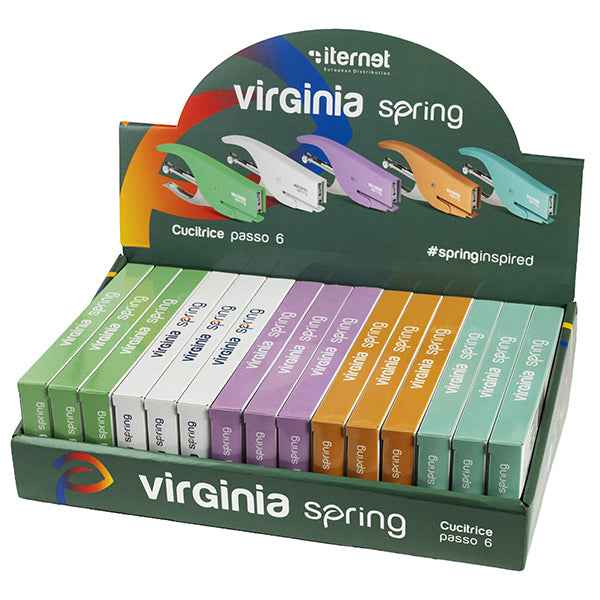 Cucitrice a pinza Virginia spring - 5 colori assortiti pastello - Iternet - Expo da 15 pezzi