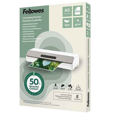 Pouches riciclate - A5 - 2x80 micron - Fellowes - scatola 100 pezzi
