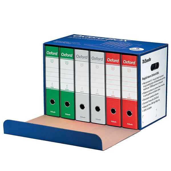 Scatola registratori Oxford box Italia G85 - dorso - 8 cm - protocollo 23 x 33 cm - colori assortiti - Esselte - conf. 6 pezzi