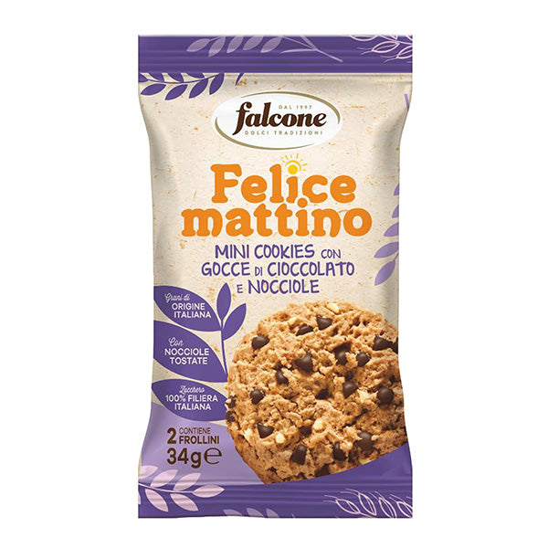 Mini cookies con gocce di cioccolato e nocciole - monoporzione da 34 gr - Falcone