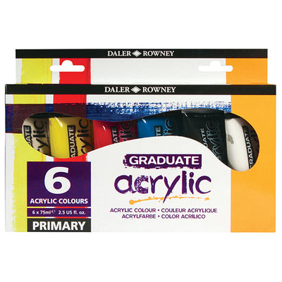 Colore acrilico fine Graduate - 75 ml - colori primari assortiti - Daler Rowney - 6 pezzi