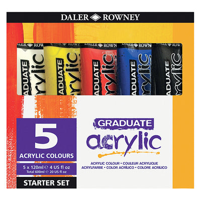Colore acrilico fine Graduate - 120 ml - colori assortiti - Daler Rowney - 5 pezzi