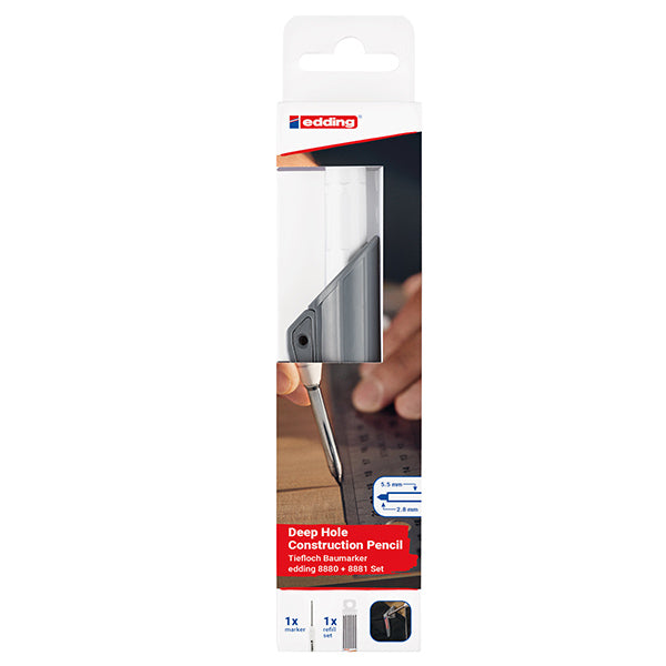 Matita da costruzione per fori profondi 8880-8881 – grafite – 2,8 mm – incluso set 6 mine – Edding