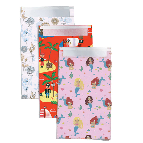Sacchetto regalo - fantasie assortite - c/patella adesiva - 20 x 35 + 5 cm - carta - Rex Sadoch - conf. 3pz