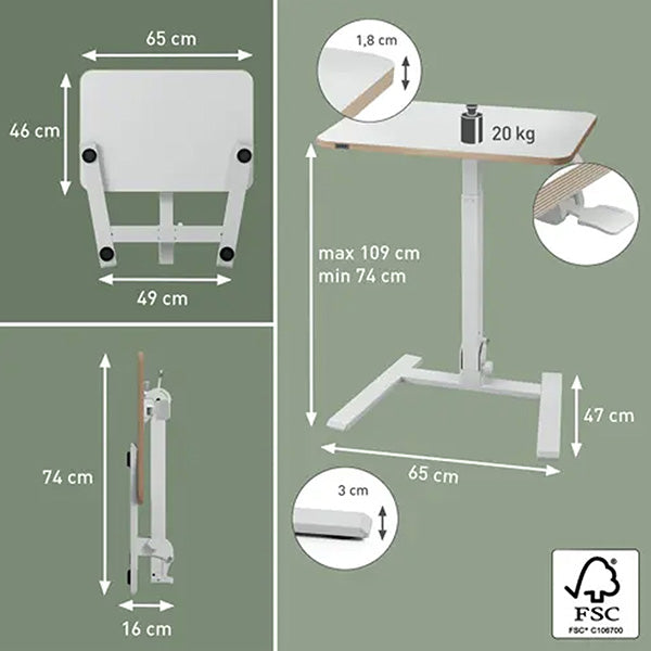 Scrivania Compatta Pneumatica Sit-Stand - mobile - pieghevole - 65 x 46 x 74-109 cm - bianco - Leitz