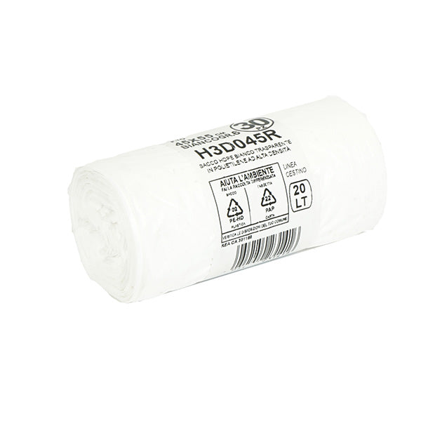 Sacco rifiuti - HDPE - 45 x 55 cm - 20 L - 15my - bianco - Bio Extrusion - conf. 30 pezzi