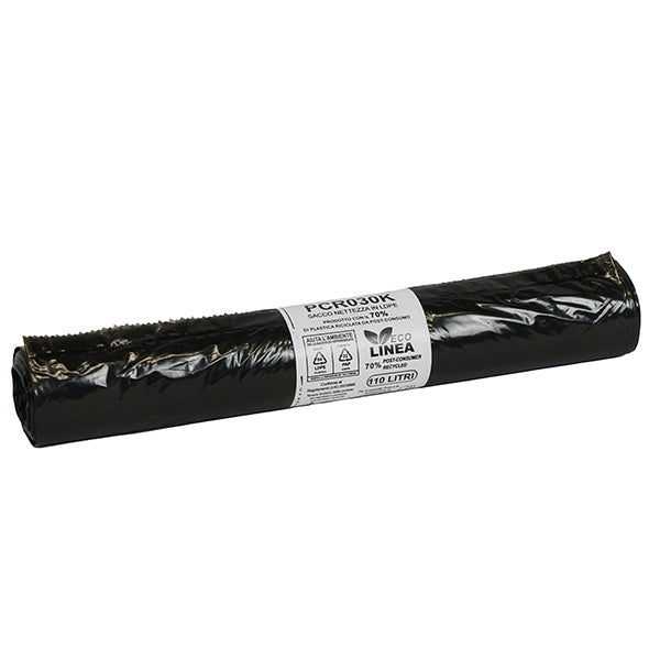 Sacco rifiuti - PCR - 72 x 110 cm - 110 L - 30 gr - nero -Bio Extrusion - conf. 10 pezzi