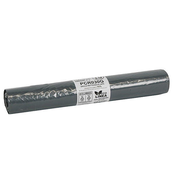 Sacco rifiuti - PCR - 72 x 110 cm - 110 L - 30 gr - grigio -Bio Extrusion - conf. 10 pezzi