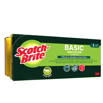 Spugna abrasiva Basic - salvadita - 14,2x2,4x11,5 cm - giallo/verde - Scotch-Brite - conf. 3 pezzi