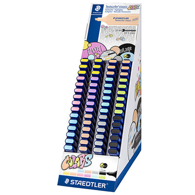 Evidenziatore Textsurfer® Pastel - punta a scalpello - tratto 1,0-5,0mm - colori assortiti - Staedtler - expo 60 pezzi