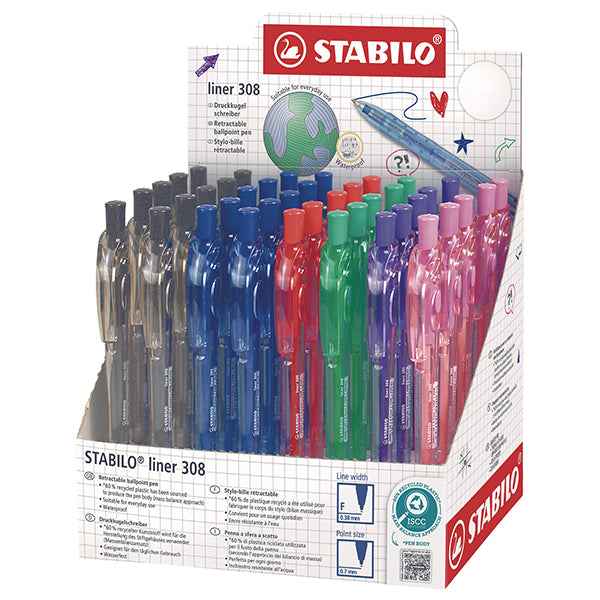 Penna a sfera Liner 308 - punta F - colori assortiti - Stabilo - expo 40 pezzi