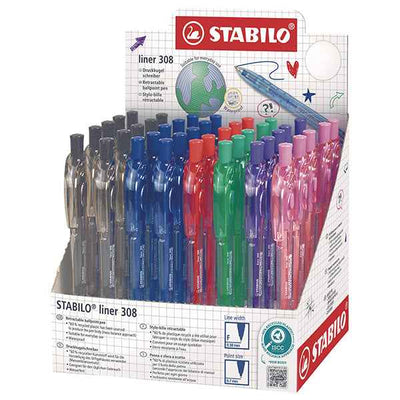 Penna a sfera Liner 308 - punta F - colori assortiti - Stabilo - expo 40 pezzi
