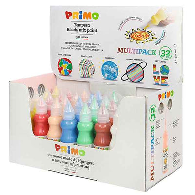 Tempera base d'acqua - 50 ml - colori assortiti - Primo - box 32 pezzi