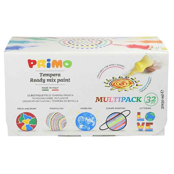 Tempera base d'acqua - 50 ml - colori assortiti - Primo - box 32 pezzi