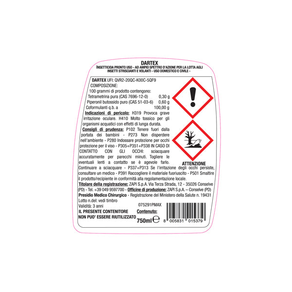 Insetticida antizanzare - pronto all'uso - 750 ml - Protemax