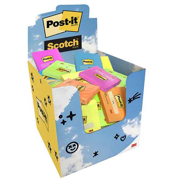 Blocchetto adesivo - 76 x 76 mm - 100 fg - colori assortiti - Post-it® - expo 60 pezzi