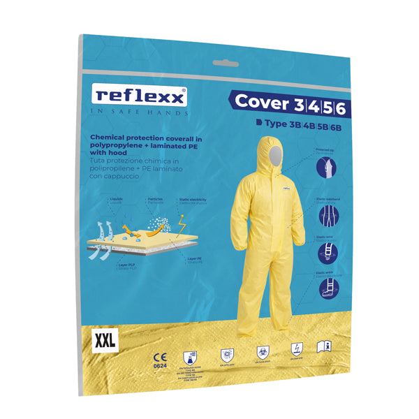 Tuta protezione chimica Cover 3456 - taglia XL - PE/PLP - giallo - Reflexx