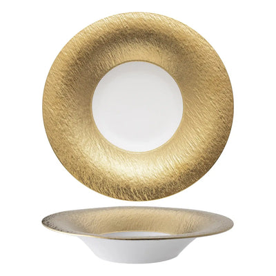 Gemini Gold Piatto Fondo Gourmet Porcellana Effetto Pietra Ø 28 cm 2 Pezzi