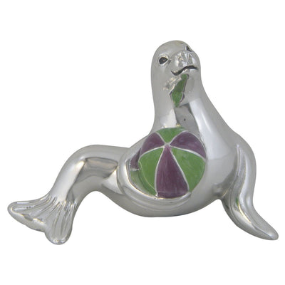 Bagutta Scultura Decorativa Foca Sdraiata con Palla Argentata
