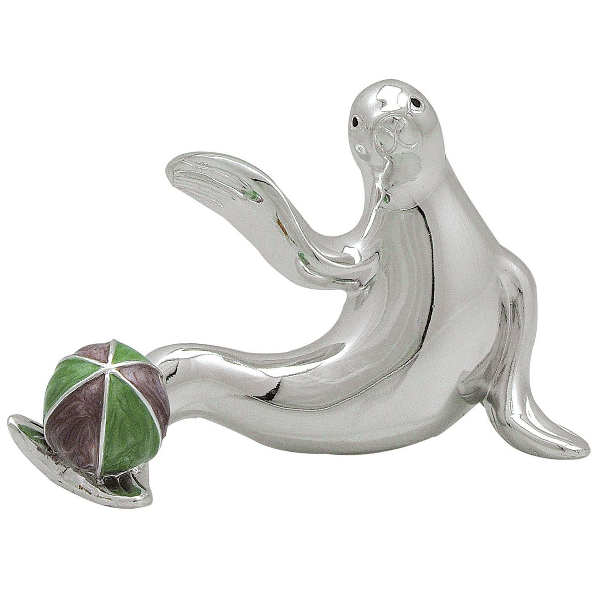 Bagutta Scultura Decorativa Foca in Piedi con Palla Argentata