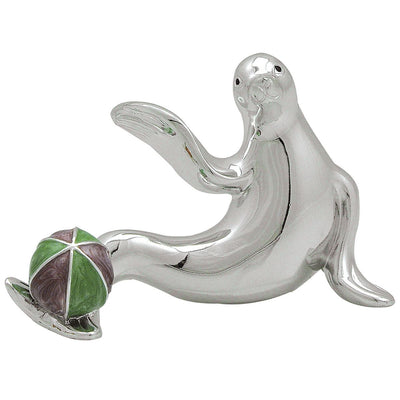 Bagutta Scultura Decorativa Foca in Piedi con Palla Argentata