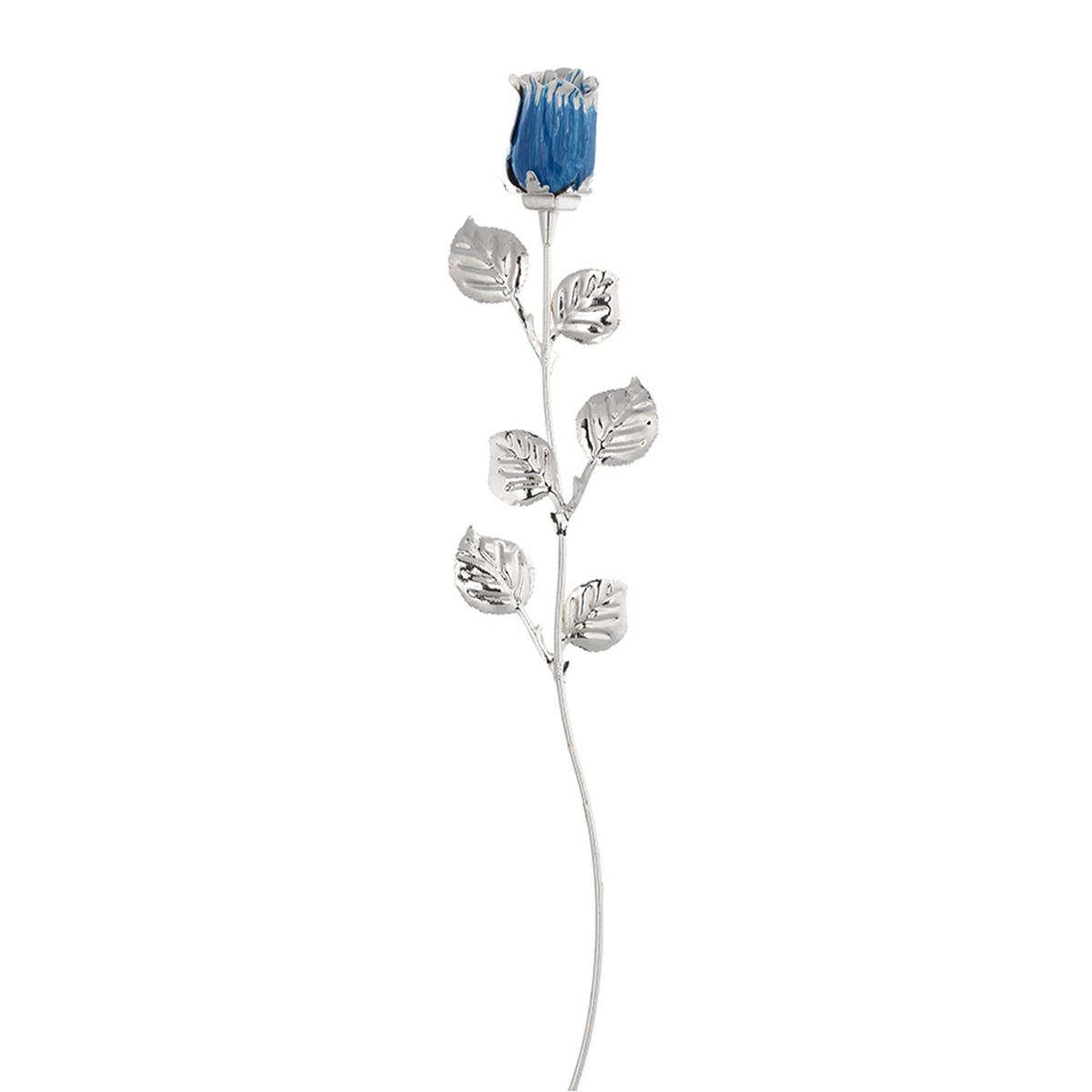 Bagutta Rosa Silver Plated Blu con Petali Argentati e Astuccio Regalo 30 cm