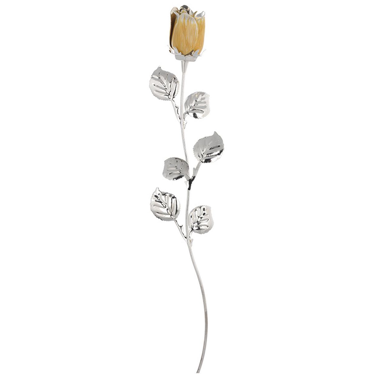 Bagutta Rosa Silver Plated Gialla con Petali Argentati e Astuccio Regalo 30 cm