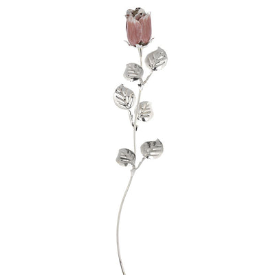 Bagutta Rosa Silver Plated Rosa con Petali Argentati e Astuccio Regalo 30 cm