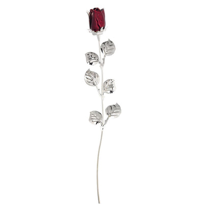 Bagutta Rosa Silver Plated Rossa con Petali Argentati e Astuccio Regalo 30 cm