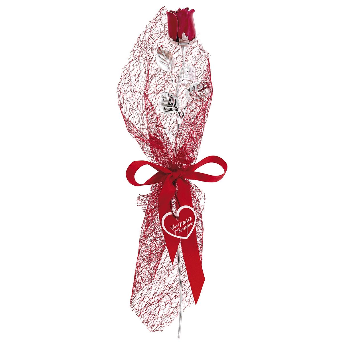 Bagutta Rosa Silver Plated Rossa con Bordo Argentato e Confezione Regalo 30 cm