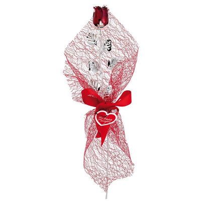 Bagutta Rosa Silver Plated Rossa con Petali Argentati e Confezione Regalo 30 cm