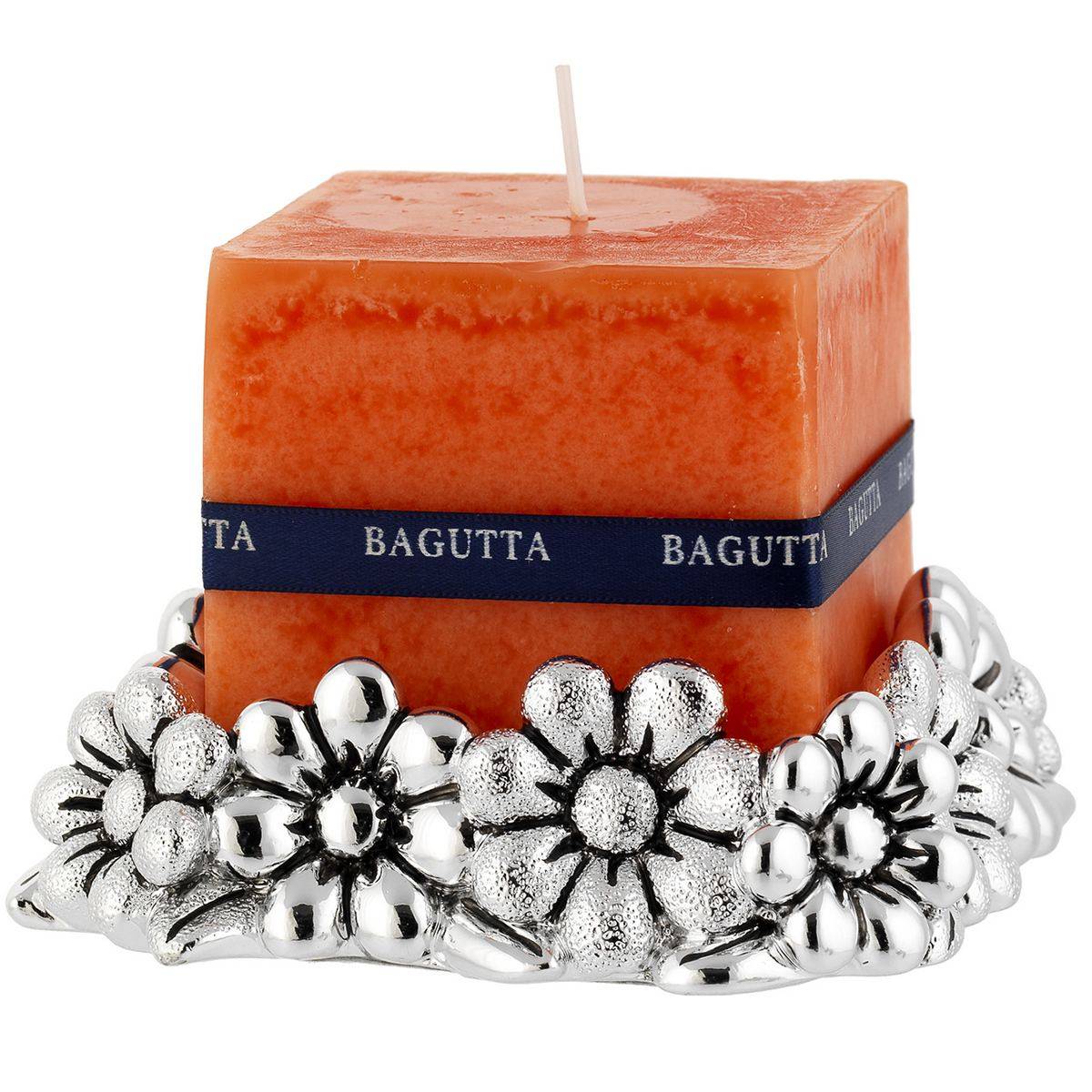 Bagutta Candela Profumata Arancione con Base Margherite Argentata 4x4x4 cm
