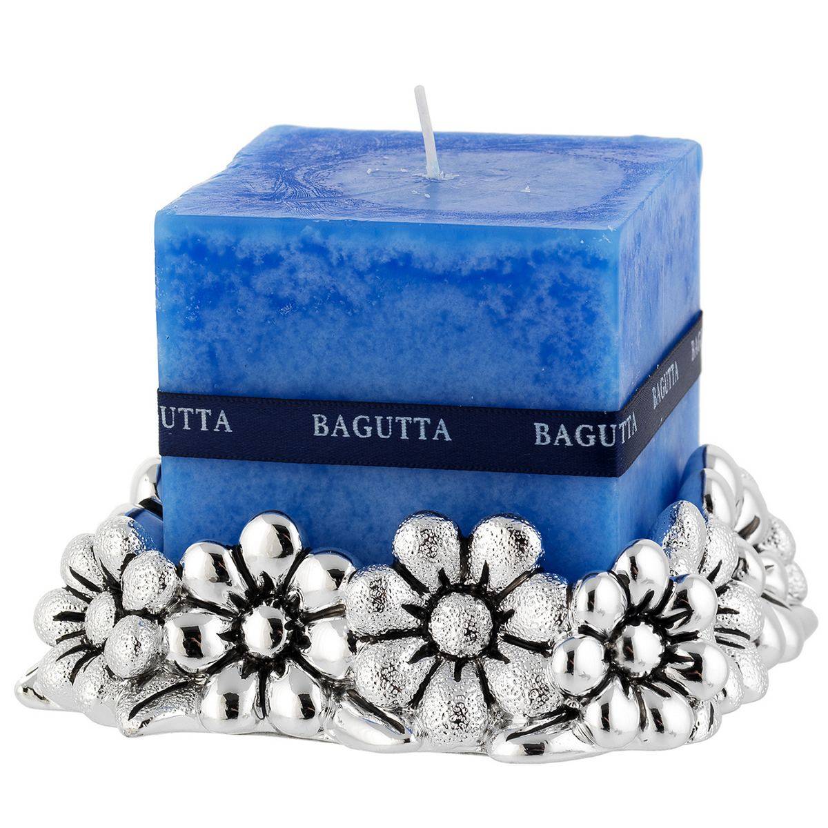 Bagutta Candela Profumata Azzurra con Base Margherite Argentata 4x4x4 cm