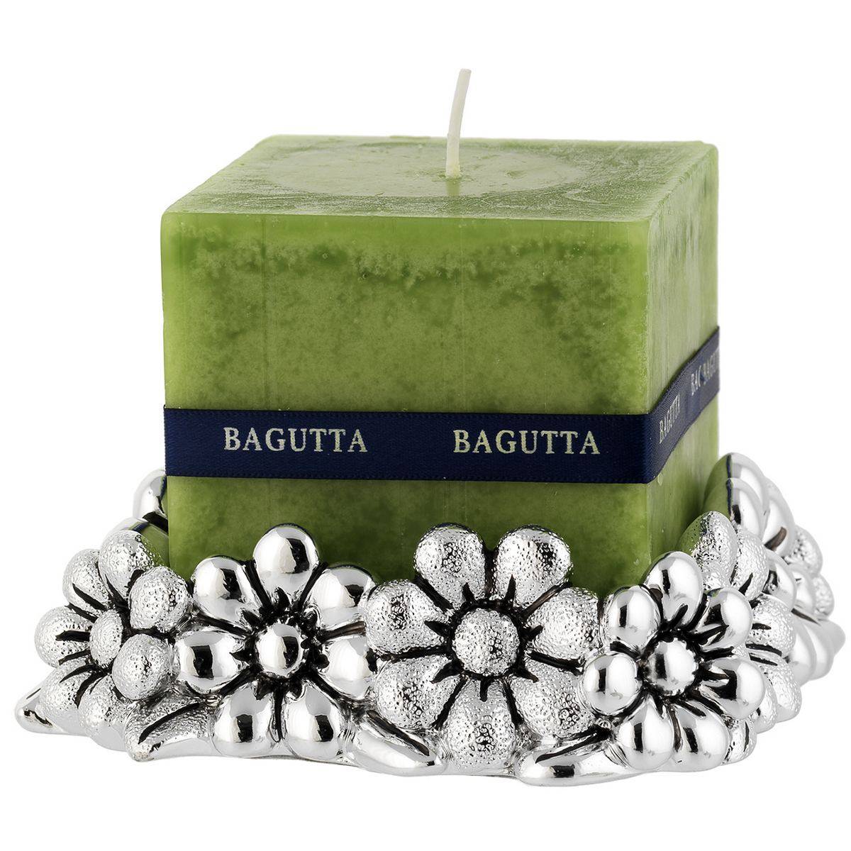 Bagutta Candela Profumata Verde con Base Margherite Argentata 4x4x4 cm