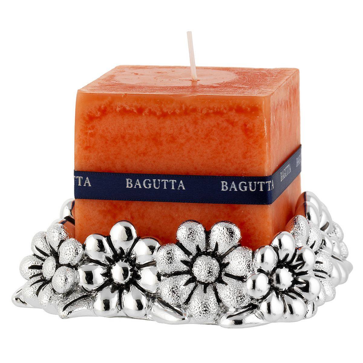 Bagutta Candela Profumata Arancione con Base Margherite Argentata 5x5x5 cm