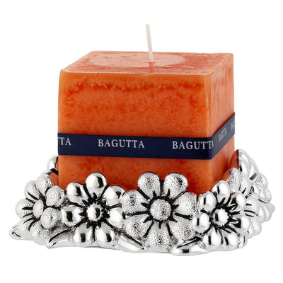 Bagutta Candela Profumata Arancione con Base Margherite Argentata 5x5x5 cm