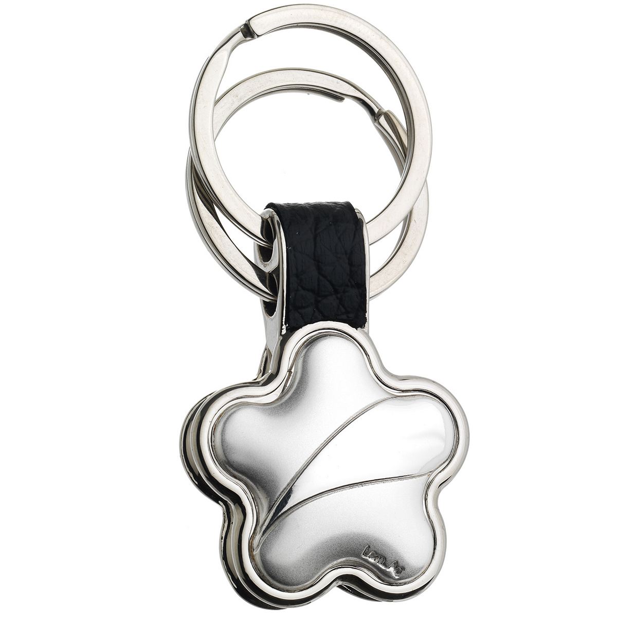 Bagutta Portachiavi Color Argento con Ciondolo Fiore e Incisione Curva 8 cm