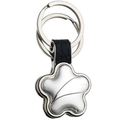 Bagutta Portachiavi Color Argento con Ciondolo Fiore e Incisione Curva 8 cm