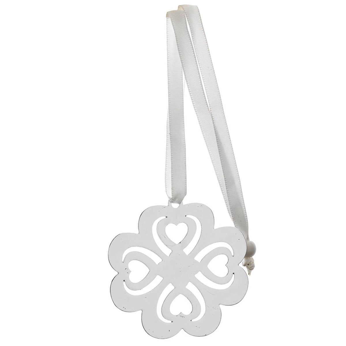 Bagutta Segnalibro Silver Plated con Nastro e Pendente Traforato Quadrifoglio 4x20 cm
