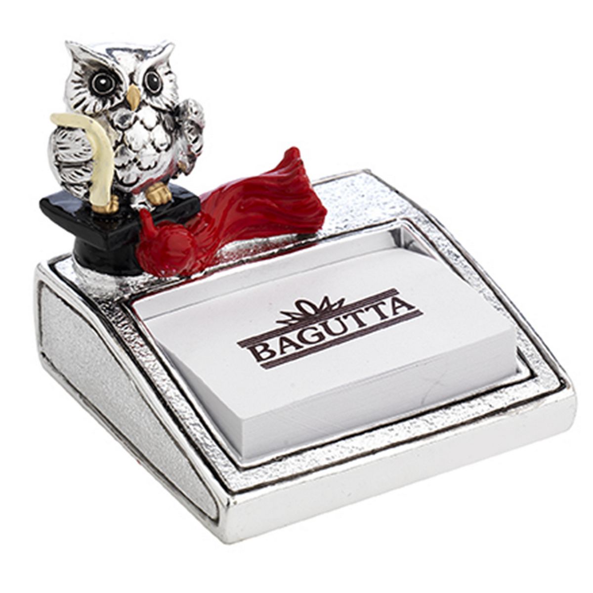Bagutta Portamemo Laurea Argentato con Gufo su Tocco e Pergamena Rossa 8x7 cm