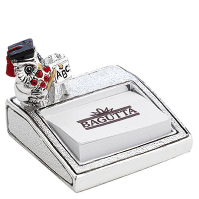 Bagutta Portamemo Laurea Argentato con Coppia di Gufi su Tocco 8x7 cm