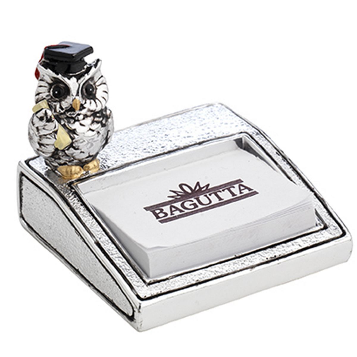 Bagutta Portamemo Laurea Argentato con Gufo e Tocco Nero 8x7 cm